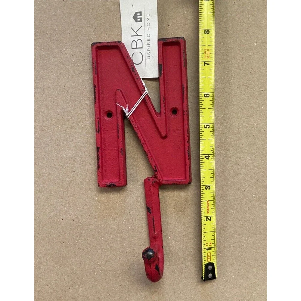 Midwest-CBK Red Cast Iron Letter N cabin metal wall hook Flat Distressed finish